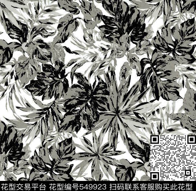 中国画风 叶子 花卉 - 549923 - 水墨画 叶子 花卉 - 数码印花花型 － 女装花型设计 － 瓦栏