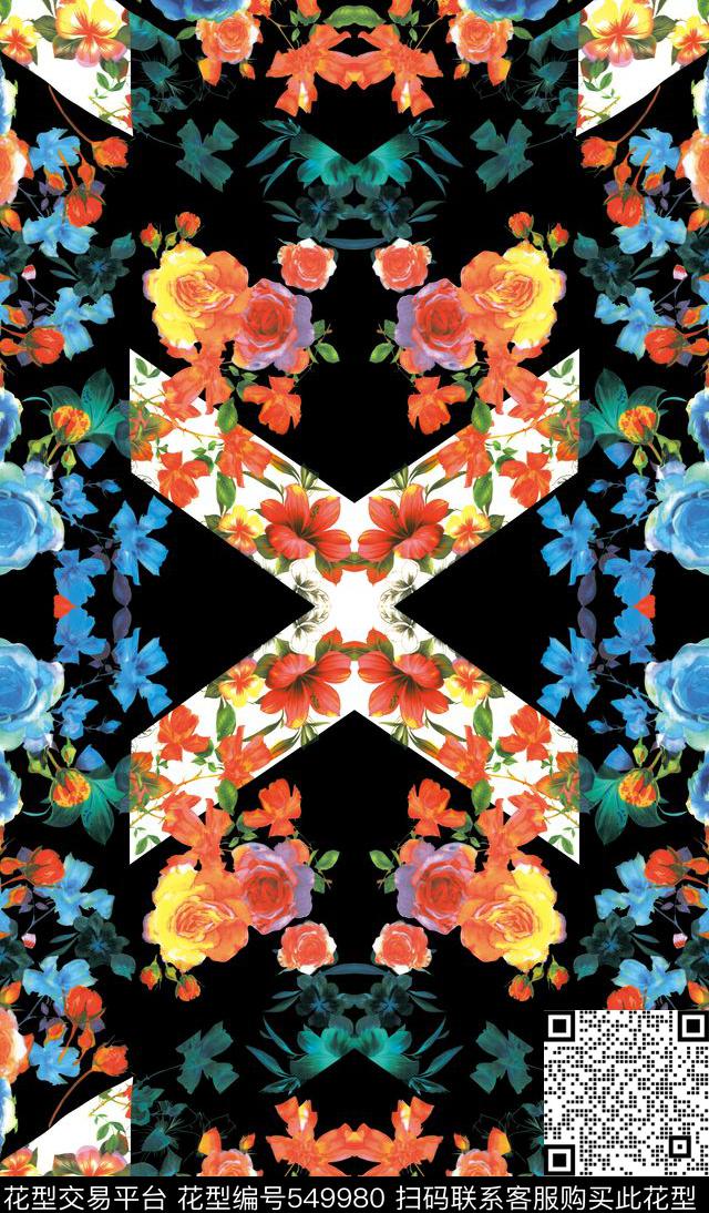 潮流时尚花卉 花型 - 549980 - 时尚 花卉 花型 - 数码印花花型 － 女装花型设计 － 瓦栏