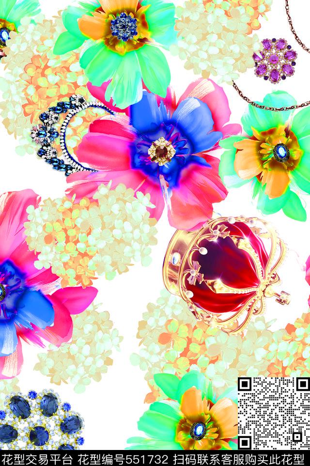 流行时尚珠宝花卉 - 551732 - 流行时尚 珠宝 花卉 - 数码印花花型 － 女装花型设计 － 瓦栏