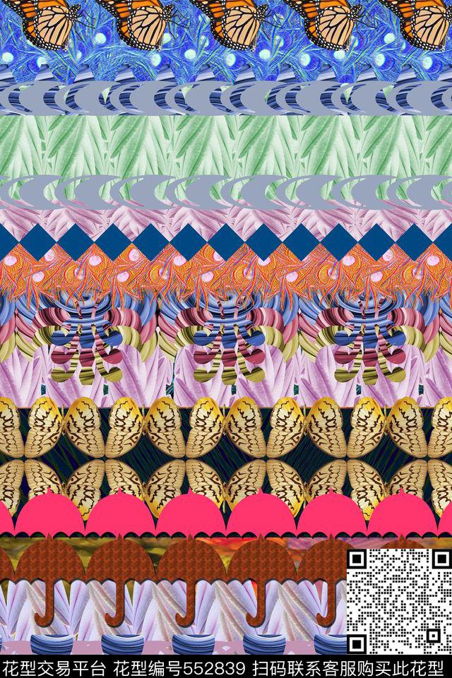 时尚民族风花卉蝴蝶雨伞 - 552839 - 蝴蝶 花卉 民族风 - 数码印花花型 － 女装花型设计 － 瓦栏