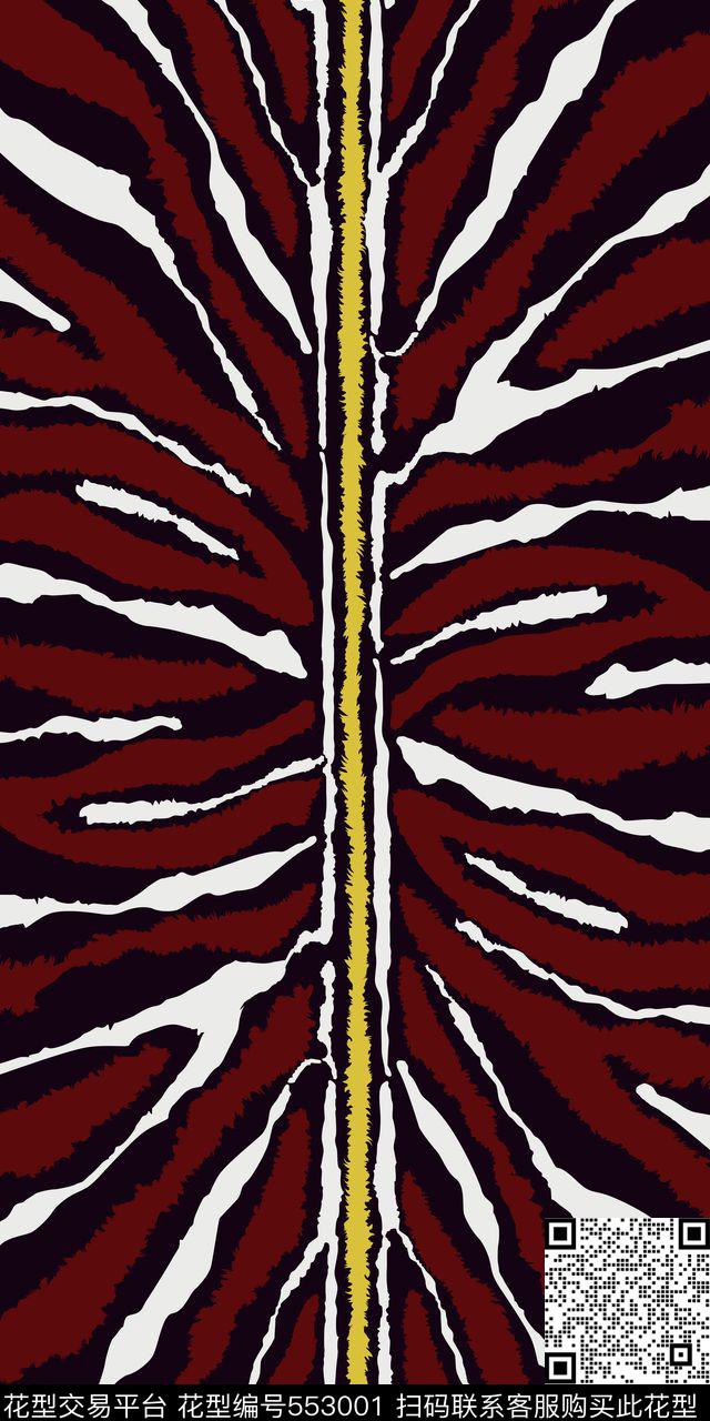 动物纹 围巾 - 553001 - 动物纹 虎皮纹 - 传统印花花型 － 长巾花型设计 － 瓦栏