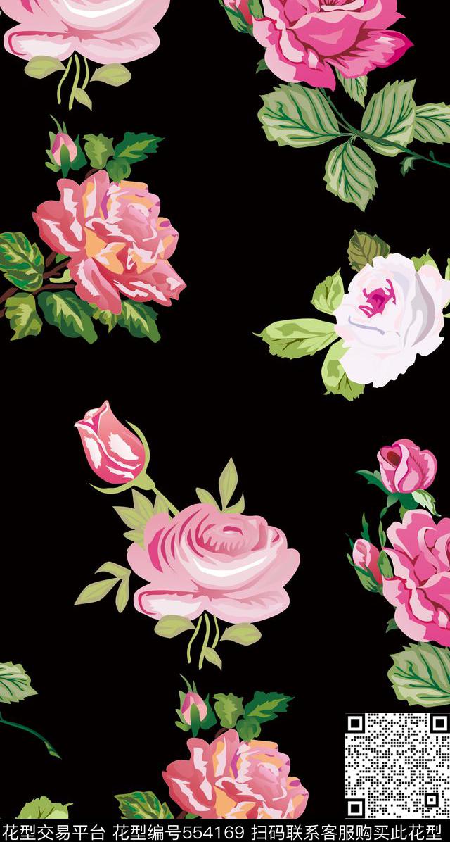 玫瑰花朵   花卉  时尚  潮流 - 554169 - 花朵 花卉 时尚花满幅 - 传统印花花型 － 女装花型设计 － 瓦栏