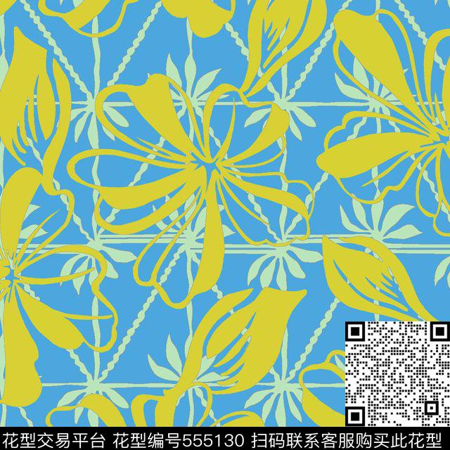 热带花卉 - 555130 - 热带花卉 蝴蝶兰 热带蝴蝶兰 - 传统印花花型 － 女装花型设计 － 瓦栏