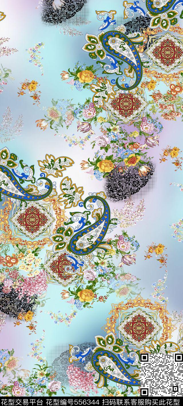 经典几何琵琶花 - 556344 - 民族风 中国风 几何 - 数码印花花型 － 女装花型设计 － 瓦栏