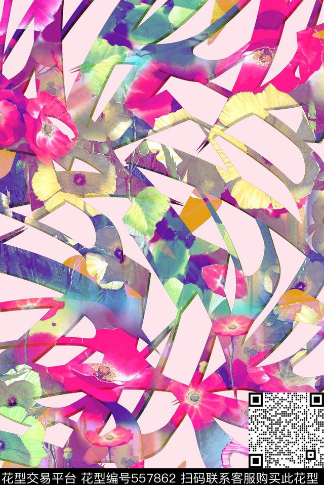   抽象  肌理 花卉 花型  - 557862 - 抽象 肌理 花卉 泳装 手绘 - 数码印花花型 － 女装花型设计 － 瓦栏