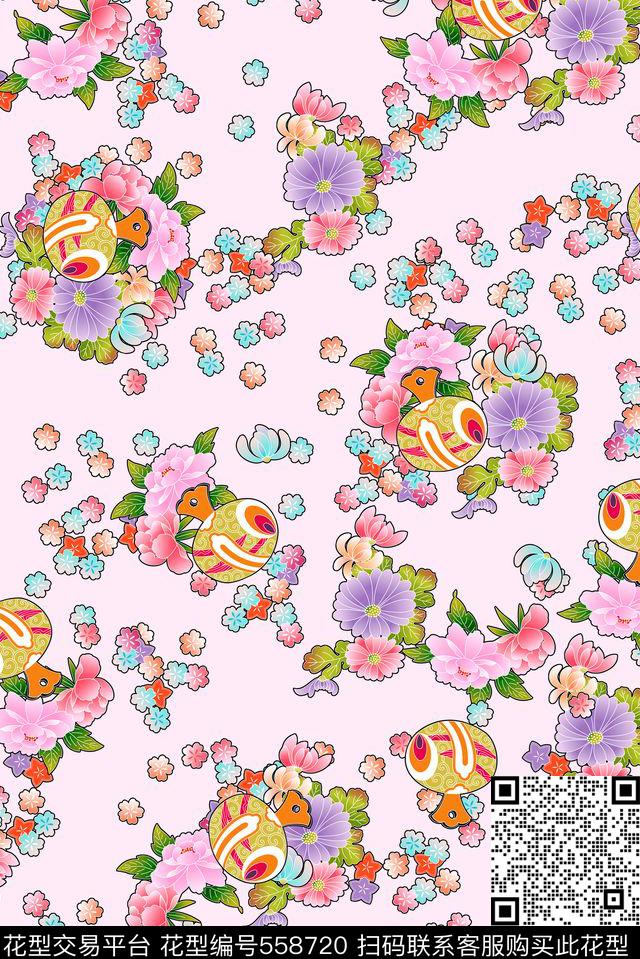 清新  小碎花   和服风  中东风  - 558720 - 日本风格 清新 小碎花 和服风 手绘 - 数码印花花型 － 女装花型设计 － 瓦栏