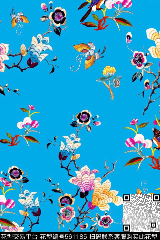 2015120201 绣花花卉连衣裙 - 561185 - 沙发布艺 四方连续 花鸟植物 - 数码印花花型 － 沙发布花型设计 － 瓦栏