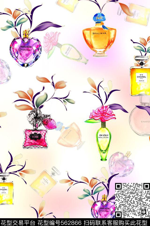 香水瓶花卉花型 - 562866 - 阿拉伯 瓶子 珠宝 - 数码印花花型 － 女装花型设计 － 瓦栏