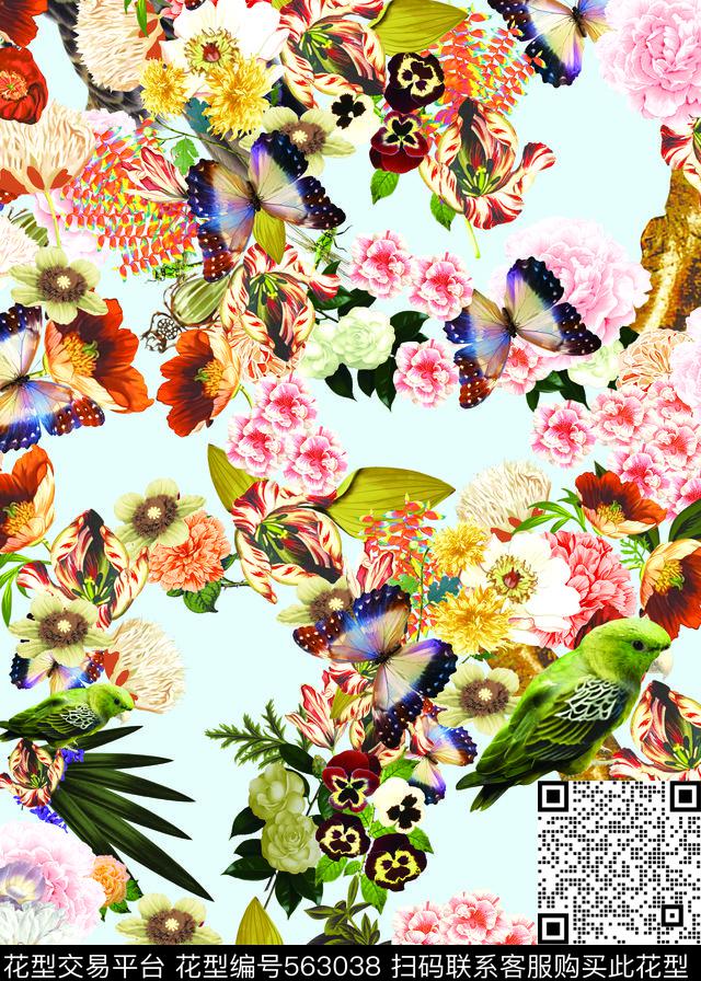 抽象动物 手绘花  抽象小翠花 - 563038 - 抽象花卉 古典花卉 抽象动物 - 数码印花花型 － 女装花型设计 － 瓦栏