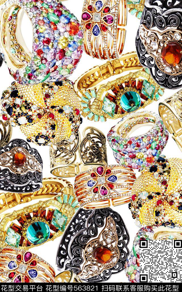 香水珠宝手镯花型 - 563821 - 阿拉伯 迪拜 水晶 - 数码印花花型 － 女装花型设计 － 瓦栏