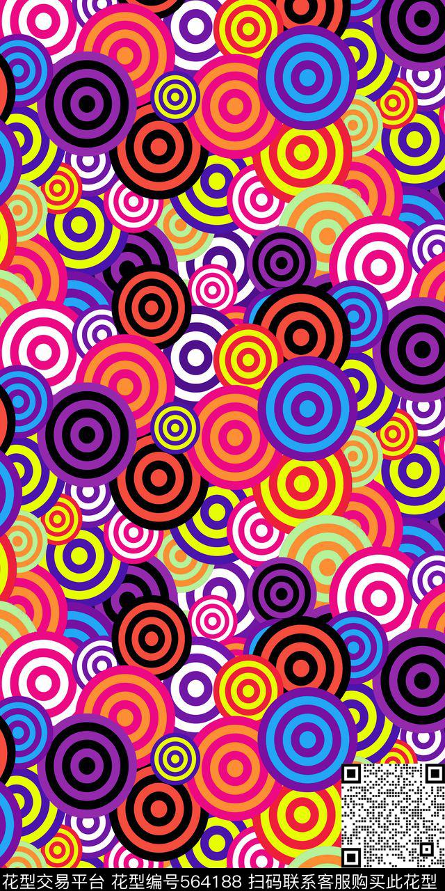 彩虹圆圈图案  花哨 民族 雪纺面料  穆斯林 新疆人 越南 - 564188 - 几何抽象 圆圈 抽象 - 传统印花花型 － 女装花型设计 － 瓦栏