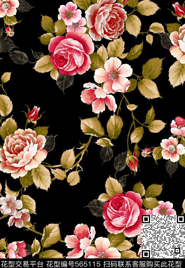 原创写实玫瑰花 - 565115 - 玫瑰花 手绘花卉 油画花卉 - 数码印花花型 － 女装花型设计 － 瓦栏