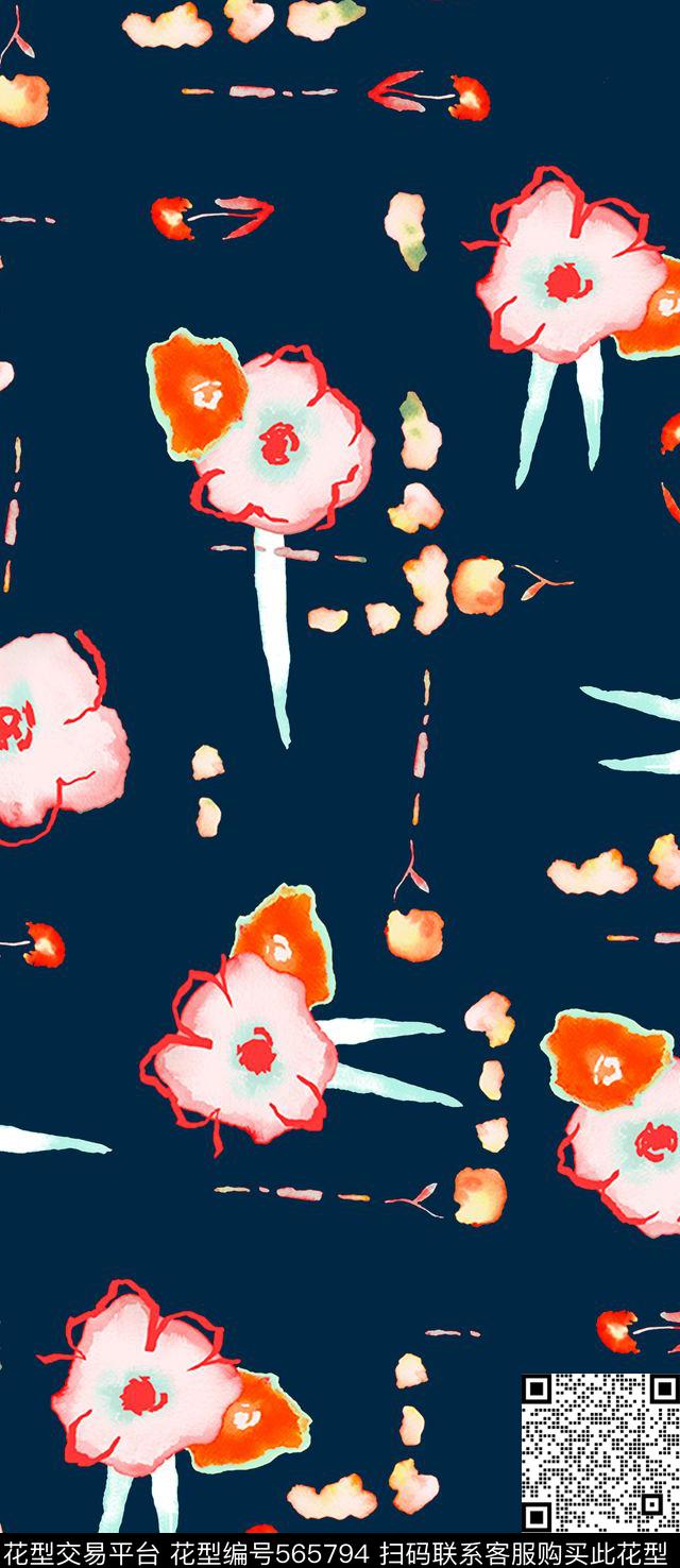 原创　手绘　花卉　水彩 - 565794 - 花卉 手绘 水彩 - 数码印花花型 － 女装花型设计 － 瓦栏