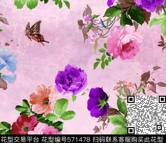 时尚流行欧美风混搭彩花 - 571478 - 欧美 花卉 彩色 - 数码印花花型 － 女装花型设计 － 瓦栏