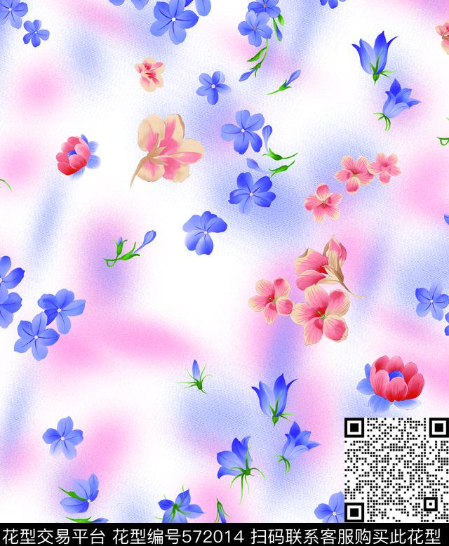 乱底小碎花流行小渐变 - 572014 - 欧美 花卉 渐变 - 传统印花花型 － 女装花型设计 － 瓦栏