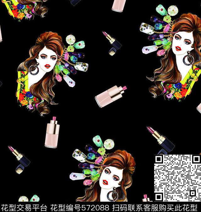 香水首饰美女 - 572088 - 美女 时尚 香水 - 数码印花花型 － 女装花型设计 － 瓦栏
