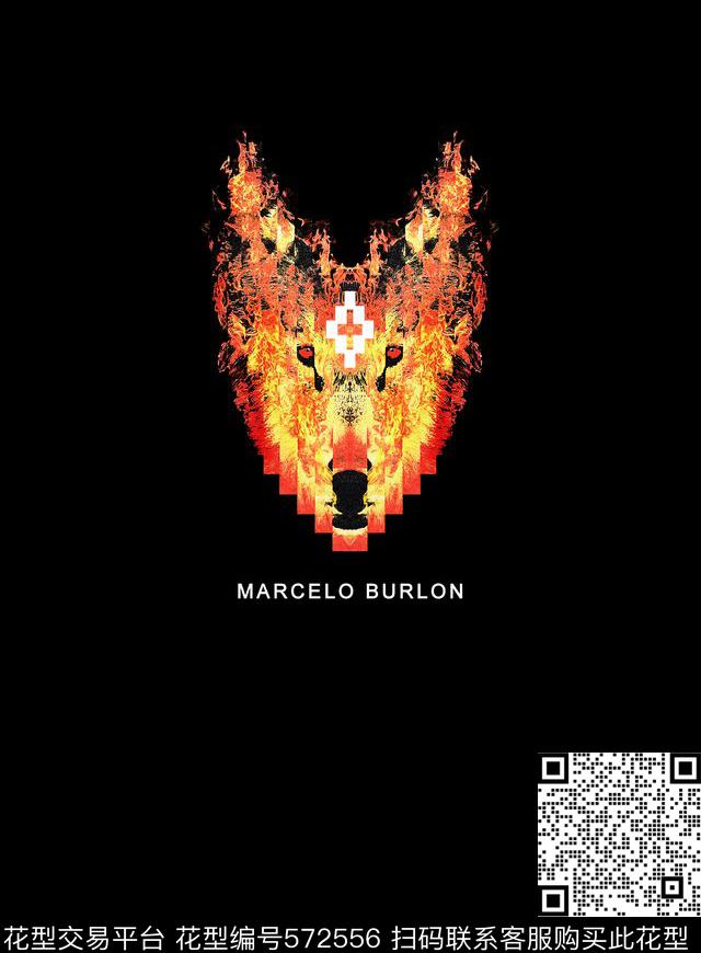 MARCELO BURLON火狼 - 572556 - 哥特 火焰 狼 - 数码印花花型 － 男装花型设计 － 瓦栏