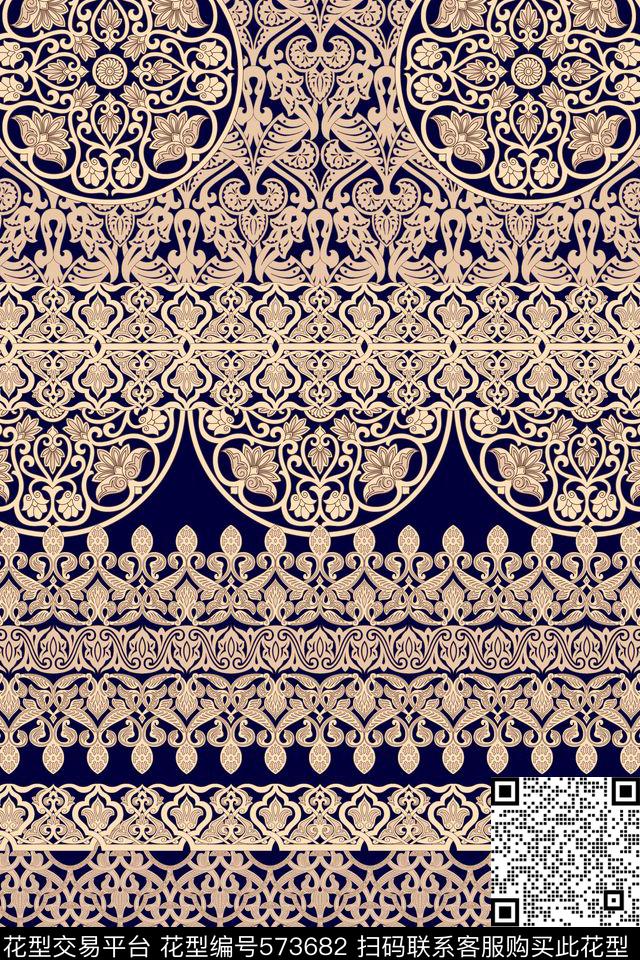 蕾丝花纹 - 573682 - 地毯花纹 复古 花纹 - 数码印花花型 － 女装花型设计 － 瓦栏