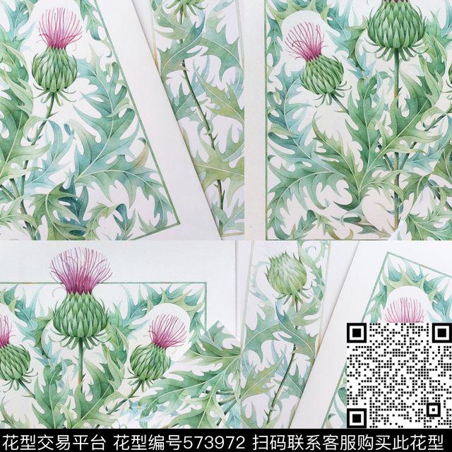 KEW- 水彩植物 - 573972 - 花卉 拼接 水彩 - 数码印花花型 － 女装花型设计 － 瓦栏