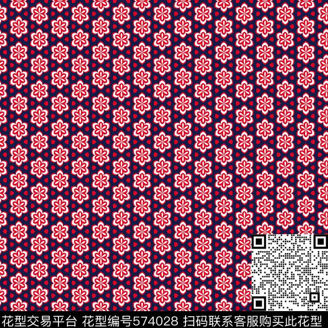 中国风小花 - 574028 - 中国风 民族 几何抽象 - 传统印花花型 － 女装花型设计 － 瓦栏