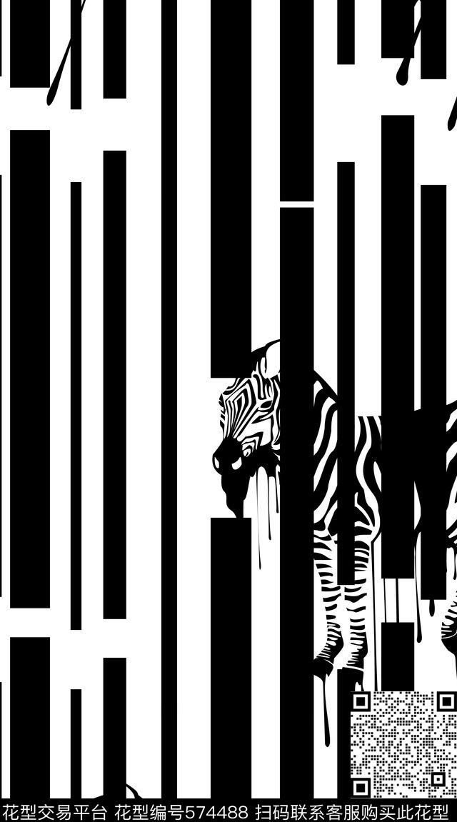 12-9 - 574488 - 休闲时尚 抽象 炫彩 动物纹理 几何 黑白简洁 黑白简洁线条 炫彩抽象动物 服装面料花型 - 数码印花花型 － 女装花型设计 － 瓦栏