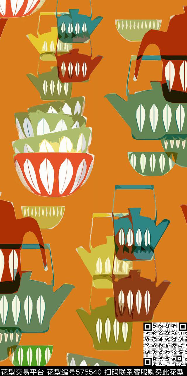 锅碗瓢勺进行曲 - 575540 - 趣味图案 家纺棉麻 厨房大厨 - 传统印花花型 － 其他花型设计 － 瓦栏