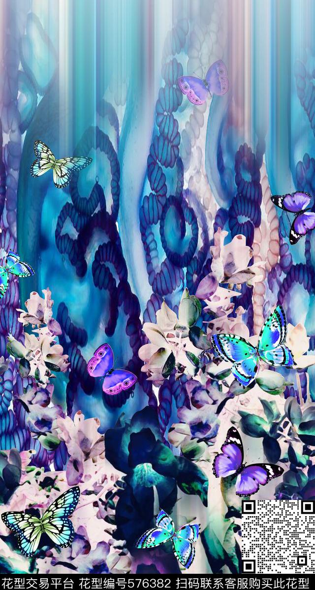 海底生物之花卉裙边设计 - 576382 - 印象 花卉 蝴蝶 - 数码印花花型 － 女装花型设计 － 瓦栏