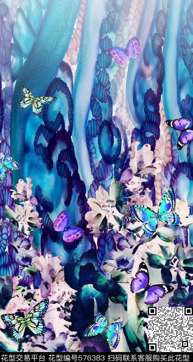 海底生物之花卉2 - 576383 - 印象 花卉 蝴蝶 - 数码印花花型 － 女装花型设计 － 瓦栏