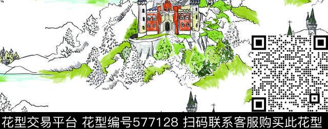 城堡山水江河湖泊 - 577128 - 城堡 山水 江河 - 数码印花花型 － 女装花型设计 － 瓦栏