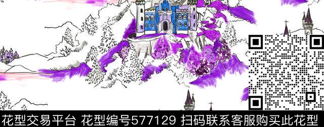 城堡山水江河湖泊 - 577129 - 城堡 山水 江河 - 数码印花花型 － 女装花型设计 － 瓦栏