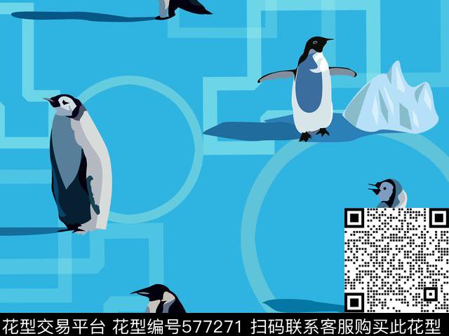 企鹅与几何 - 577271 - 冰 企鹅 时尚 - 传统印花花型 － 女装花型设计 － 瓦栏