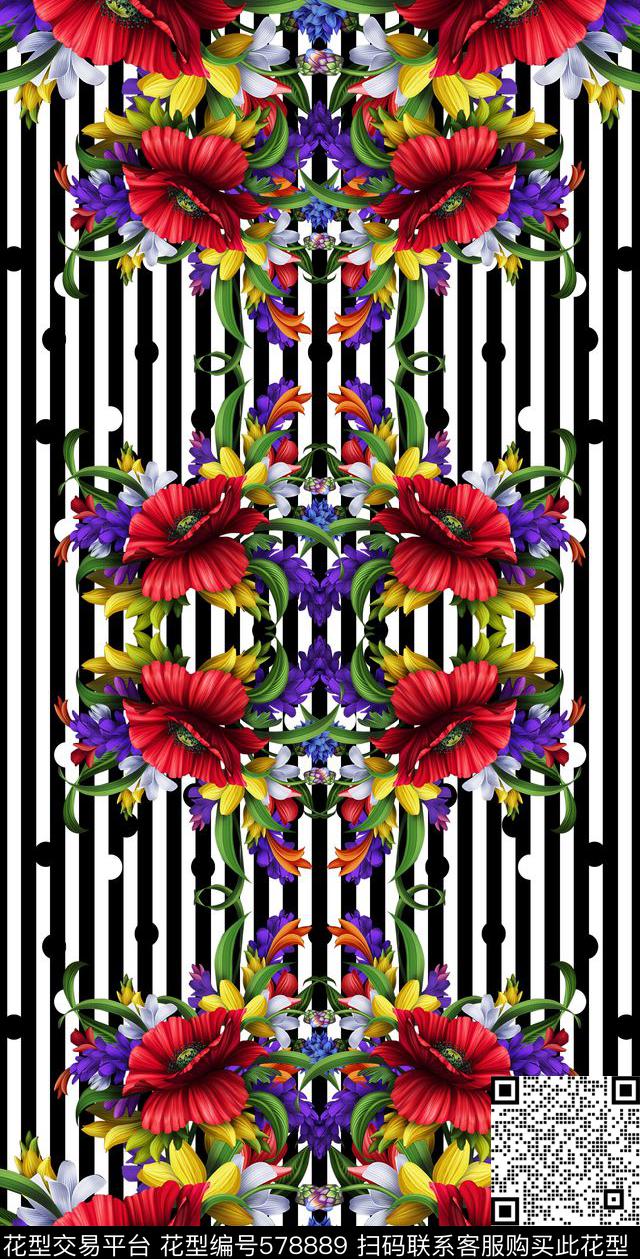最新时尚流行条纹波点花卉 - 578889 - 最新时尚流行 条纹 波点 - 数码印花花型 － 女装花型设计 － 瓦栏