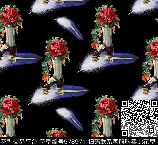 最新花卉鞋子羽毛 - 578971 - 最新时尚流行 花卉 鞋子 - 数码印花花型 － 女装花型设计 － 瓦栏