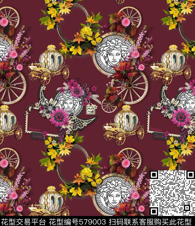 最新时尚流行花卉范思哲花篮 - 579003 - 最新时尚流行 花卉 范思哲风格 - 数码印花花型 － 女装花型设计 － 瓦栏