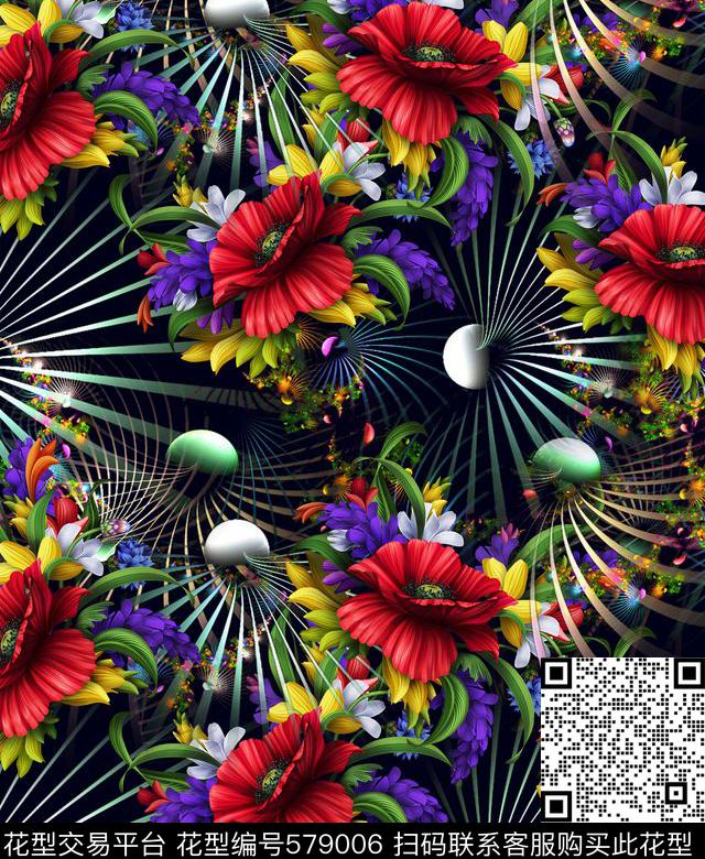 分形艺术花卉 - 579006 - 最新时尚流行 分形艺术 花卉 - 数码印花花型 － 女装花型设计 － 瓦栏