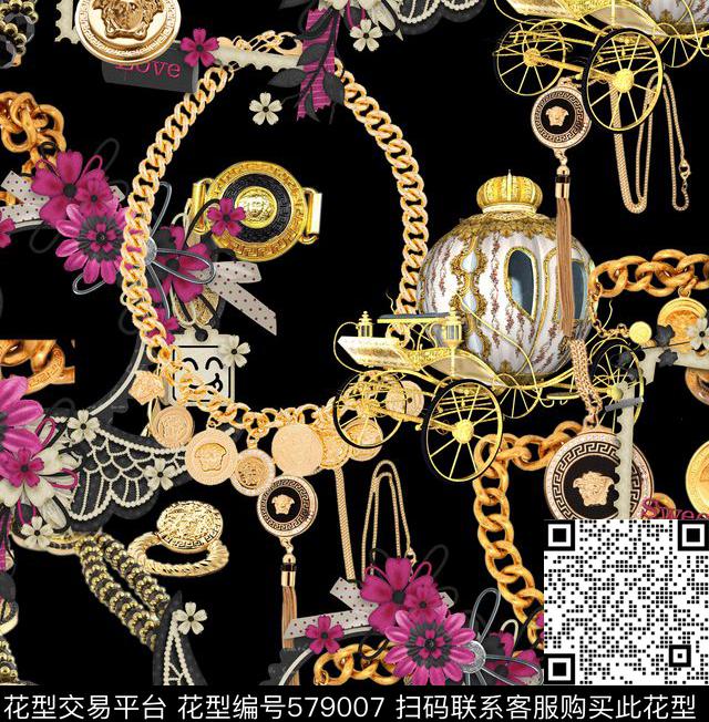 欧式宫廷花卉 - 579007 - 最新时尚流行 欧式宫廷 花卉 - 数码印花花型 － 女装花型设计 － 瓦栏