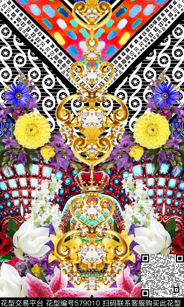 最新时尚流行欧式宫廷花卉花型 - 579010 - 最新时尚流行 欧式宫廷 花卉 - 数码印花花型 － 女装花型设计 － 瓦栏
