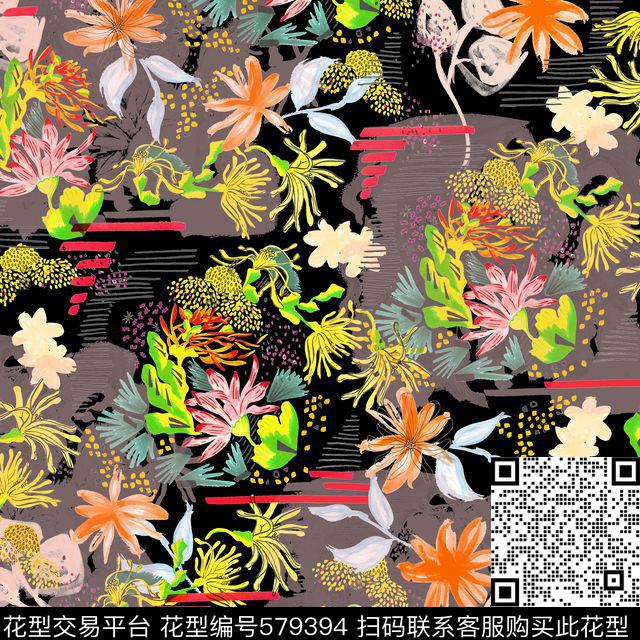 热带风情植物叶子拼贴 - 579394 - 植物花卉 几何艺术 - 传统印花花型 － 女装花型设计 － 瓦栏