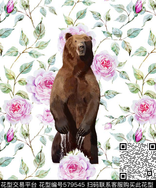 站立熊与纯色与花 - 579545 - 时尚 趣味 个性 - 数码印花花型 － 男装花型设计 － 瓦栏