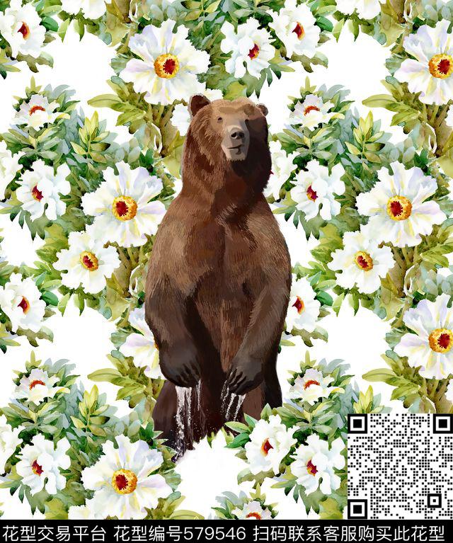 站立熊与纯色与花 - 579546 - 时尚 趣味 个性 - 数码印花花型 － 男装花型设计 － 瓦栏