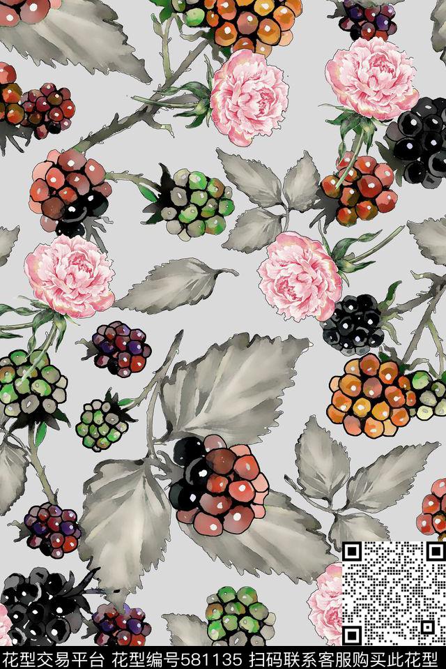 手绘花卉女装 - 581135 - 手绘、花卉 水果、叶子、欧美 - 数码印花花型 － 女装花型设计 － 瓦栏