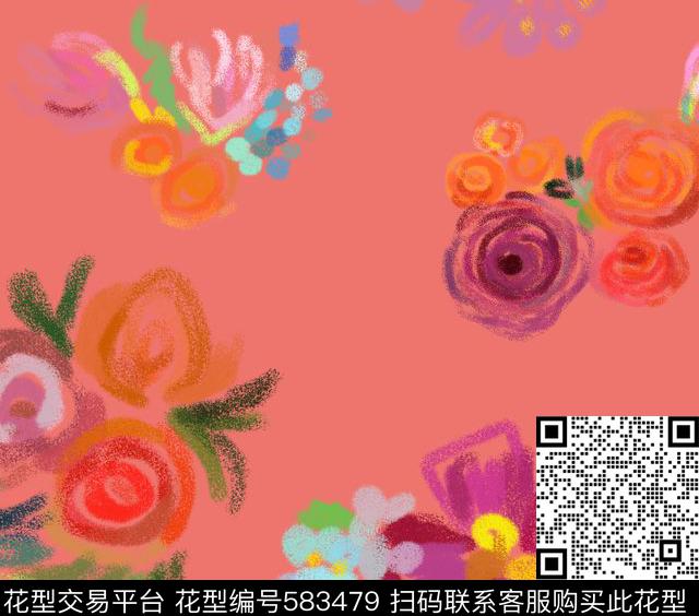 花与蜡笔 - 583479 - 时尚 花 个性 - 数码印花花型 － 床品花型设计 － 瓦栏