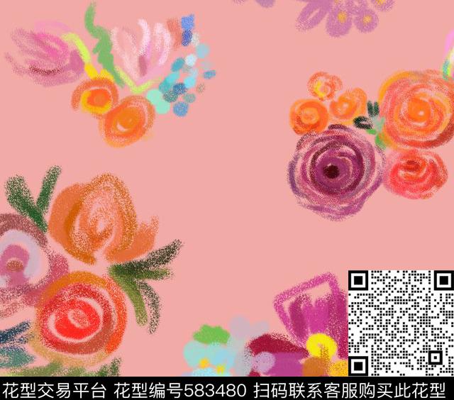 花与蜡笔 - 583480 - 时尚 花 个性 - 数码印花花型 － 床品花型设计 － 瓦栏