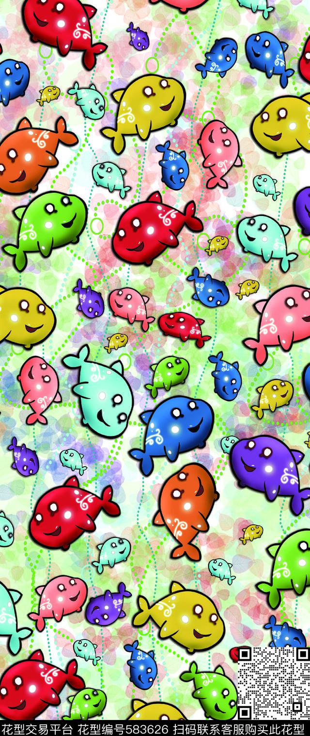 可爱卡通缤纷小鱼 - 583626 - 可爱 卡通图案 小鱼 - 数码印花花型 － 童装花型设计 － 瓦栏