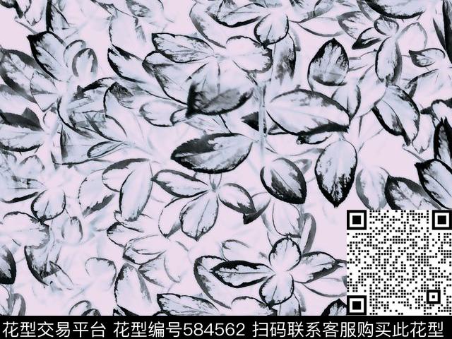 灰色系叶草花 - 584562 - 女裙 女裤 沙发布艺 - 数码印花花型 － 女装花型设计 － 瓦栏