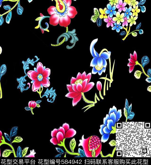 中国风 - 584942 - 民族 中国风 古典 - 传统印花花型 － 女装花型设计 － 瓦栏