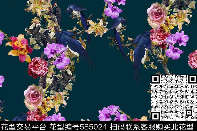 flower 2 - 585024 - textile design printing - 数码印花花型 － 女装花型设计 － 瓦栏