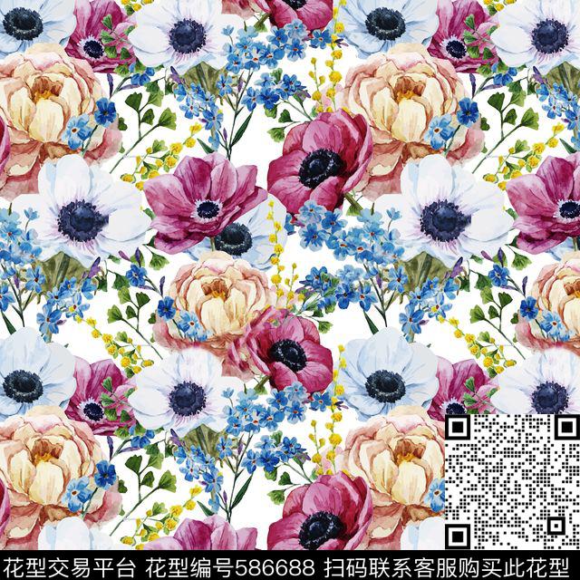 百花 - 586688 - 花卉 花朵 迪拜花卉 - 数码印花花型 － 女装花型设计 － 瓦栏