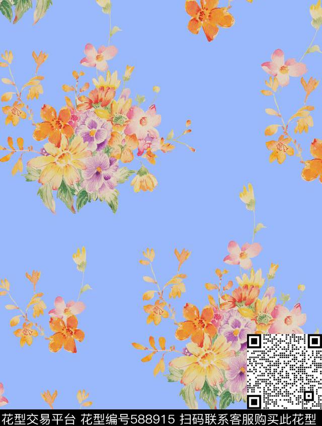 田园风手绘碎花 - 588915 - 手绘 碎花 田园风 - 传统印花花型 － 沙发布花型设计 － 瓦栏