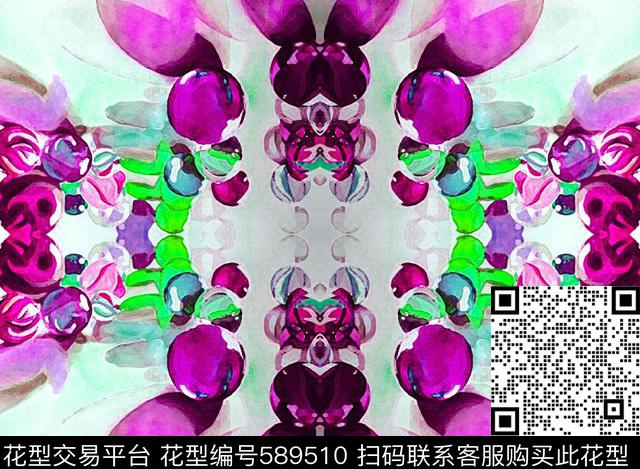 数码女装印花滚动的玻 - 589510 - 手绘 玻璃球 水彩 - 数码印花花型 － 女装花型设计 － 瓦栏